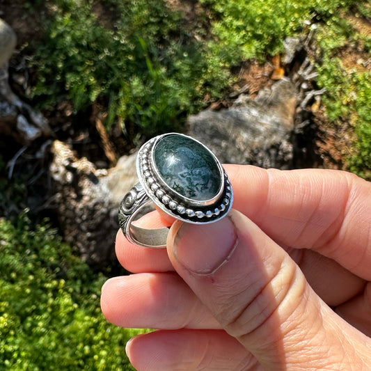 Moss Agate Ring, Size 8.75