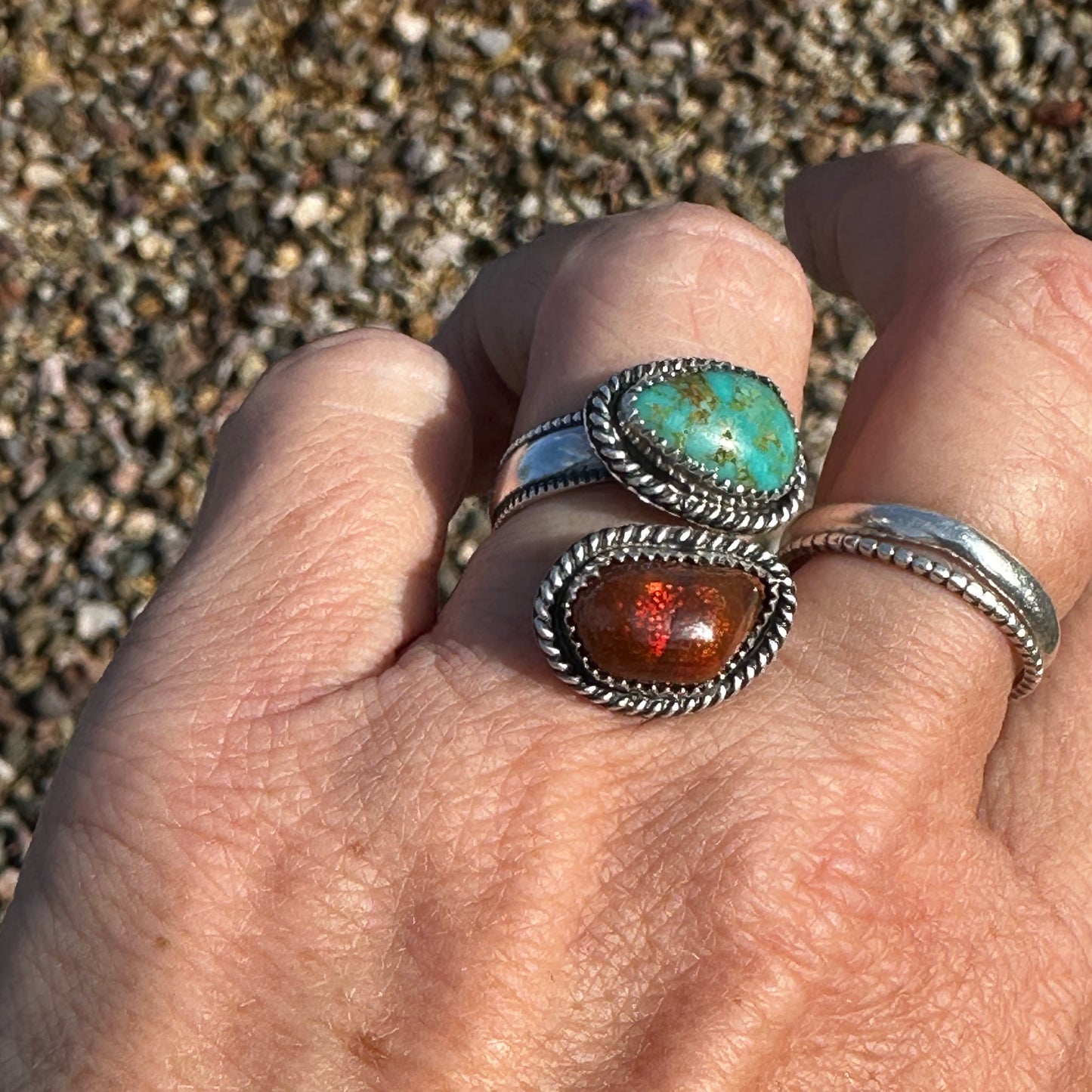 Turquoise and Fire Agate, Adjustable  Ring
