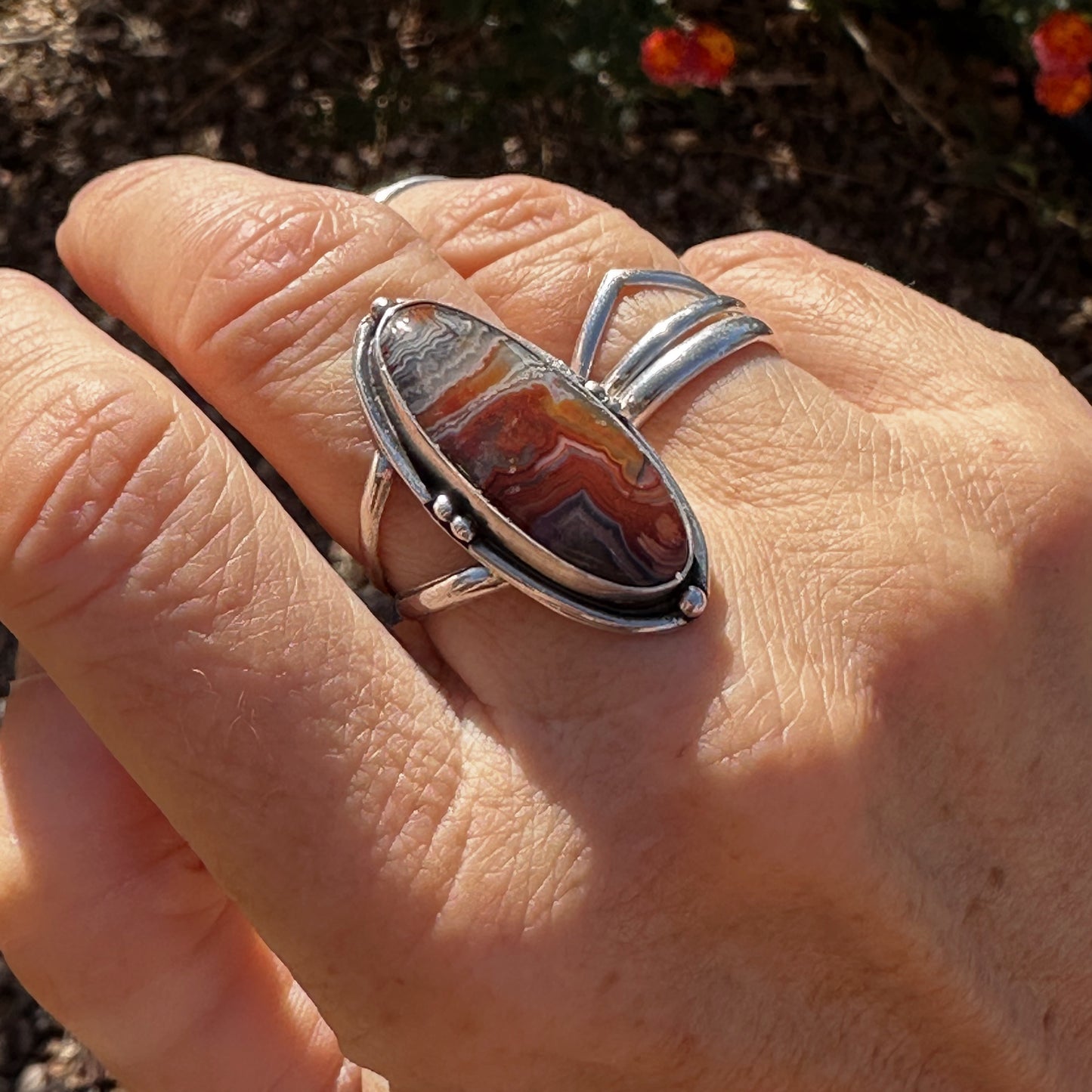 Crazy Lace Agate Ring, Size 8